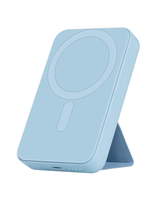 GOWATT Snap Power Bank 10000mAh 20W MagSafe Compatible Battery Pack with a Foldable Stand Fast Charging and Portable Magnetic Power Bank Compatible for iPhone 12/13/14/15/16 Series Blue